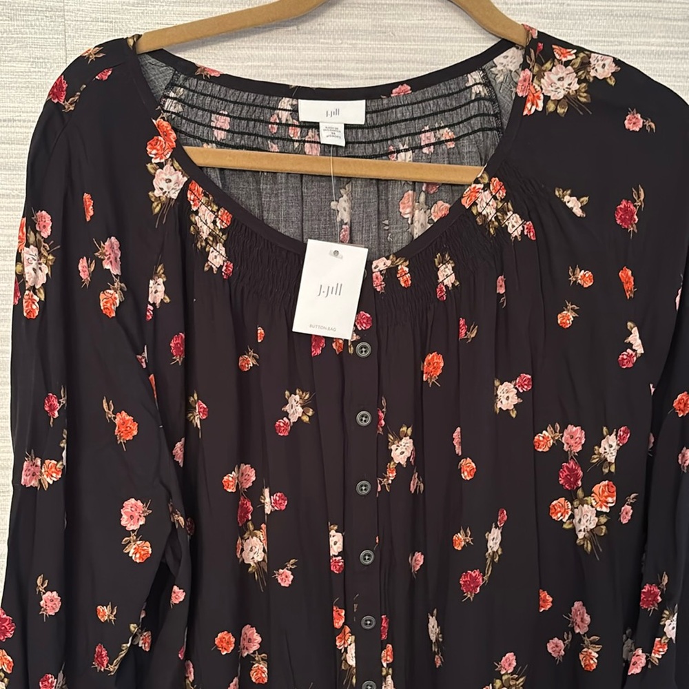 J Jill Floral Black dress with elastic back seam